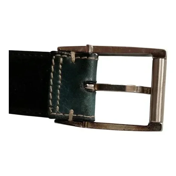 Ermenegildo Zegna Belt Leather Logo Buckle Black Men's 36 Italy - Picture 5 of 9